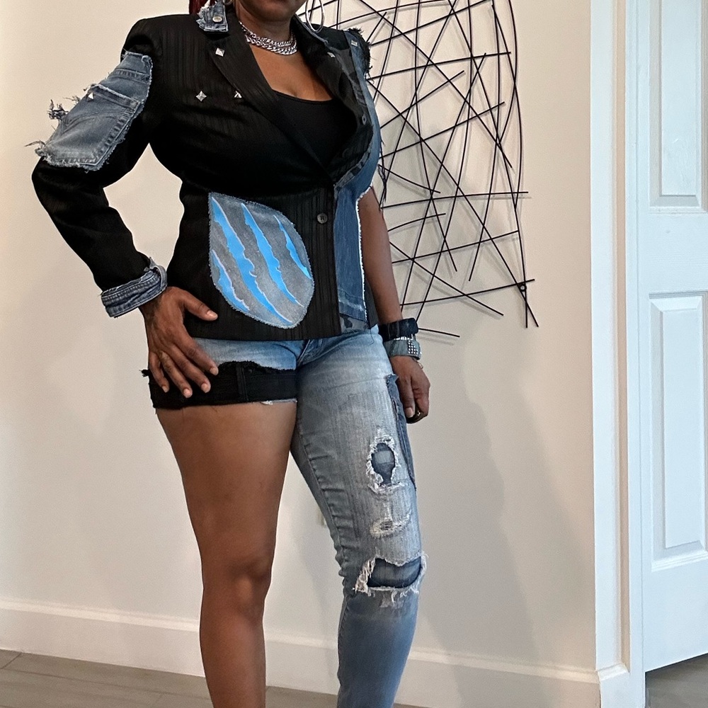 Custom Unique Denim Patchwork Jacket And Shorts S… - image 3